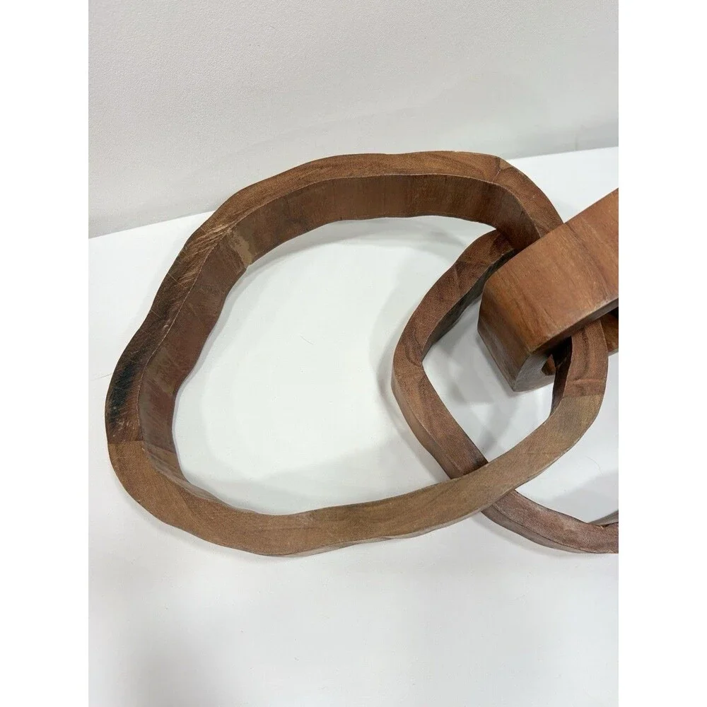 Large Hand Carved Wood Abstract Sculpture Interlocking Rings Organic Modern 22”